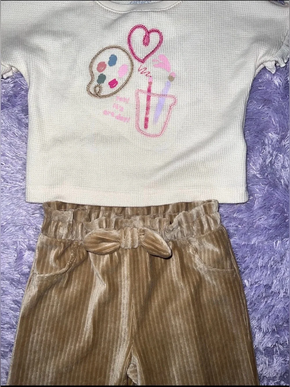 Carter's Cream Waffle Top with Tan Corduroy Pants 18months